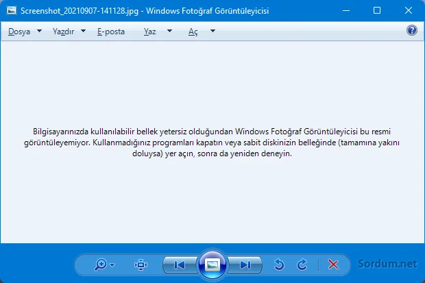Bellek yetersiz olduğundan Resim